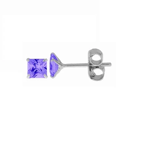 Boucles D'oreilles Puces Argent Massif 925 - Cristal Carré Violet Améthyste 4mm - Dolly-Bijoux