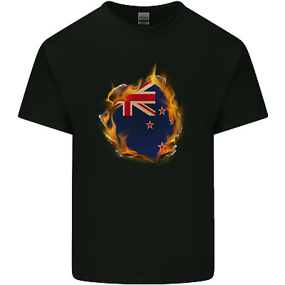 The Flag of New Zealand Fire Effect Kiwi Mens Cotton T-Shirt Tee Top