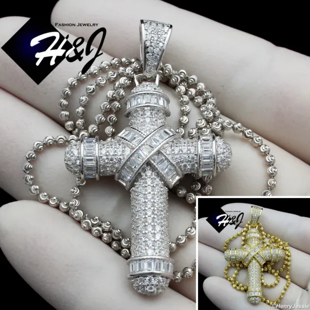 925 Sterling Silver Cubic Zirconia Gold Plated/Silver Chain 3D Cross Pendant*232