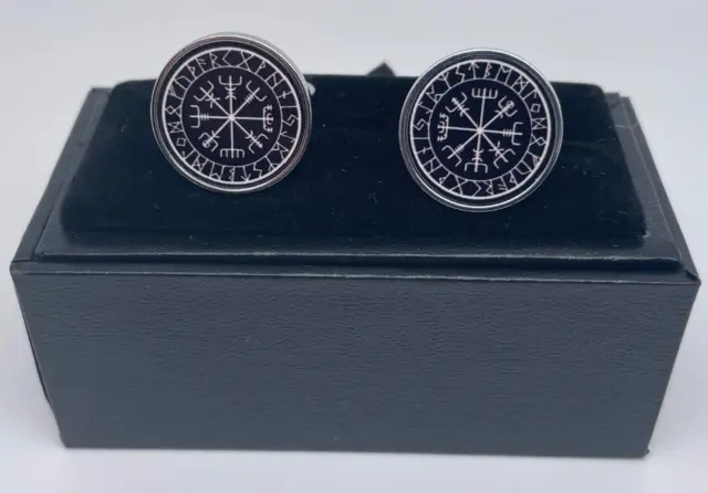 Viking Vegvísir Compass Norse Metal Pagan Nordic Cufflinks in Presentation Box