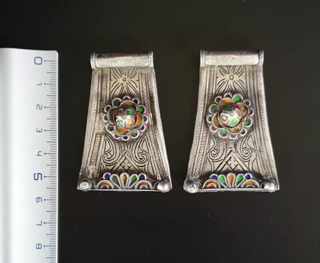 Morocco – Pair of Berber pendant vintage in silver, enamel and niello 2