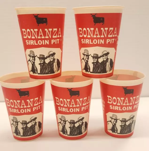 5 BONANZA Sirloin Pit " World's Biggest Steak Buy " 7oz DIXIE CUPS New Old Stock