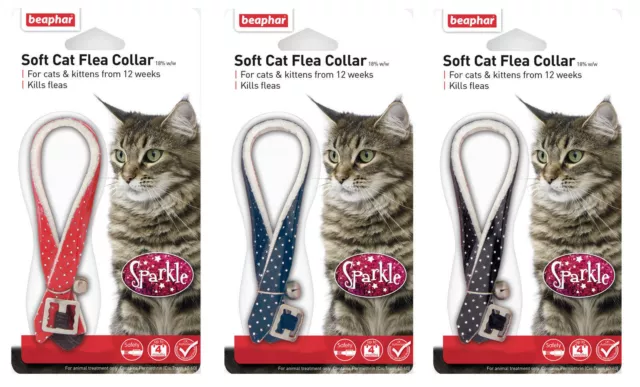 Beaphar Cat Fl ea Collar Sparkle. kills fle as, spotted sparkly design with bell
