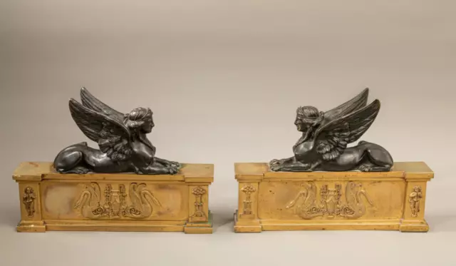 Empire Sphinxe Bronze feuervergoldet Paar Kaminböcke Original