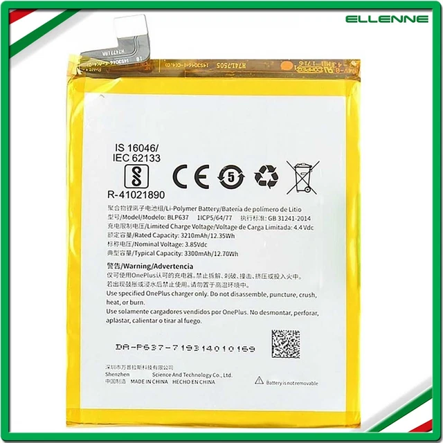 ✅ Batteria Per Oneplus 1+ Blp637 Per One Plus 5 3300Mah Ricambio Sostituzione ✅