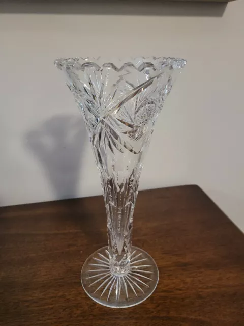 Antique American Brilliant Period Cut Glass Crystal Trumpet Bud Vase