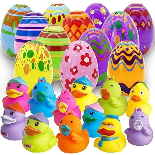 Lubibi 12 Pcs Remplis d'Oeufs de Pâques avec Canards en Caoutchouc, Oeufs de Pâq