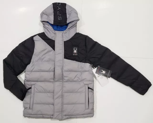 New with tag Boys Spyder Silver Circuit Insulated Hooded Puffer Jacket XL 18/20