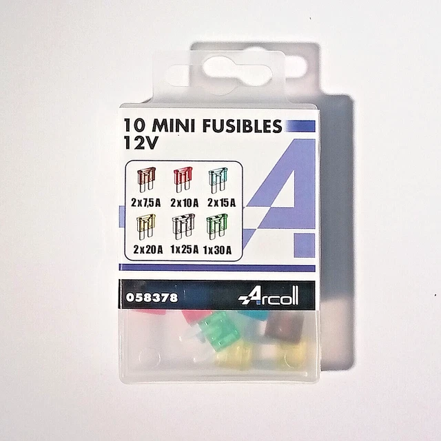 Fusibles Auto Voiture Moto Vehicule (Mini Fusibles : 12V 7,5 10 15 20 25 30 A)