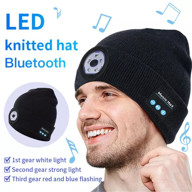 Wiederaufladbar LED Bluetooth Strickmütze Freisprecheinrichtung Musik Beanie