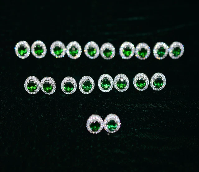 WHOLESALE 10PR 925 SILVER GREEN Simulated Emerald TOPAZ STUD EARRING LOT t604