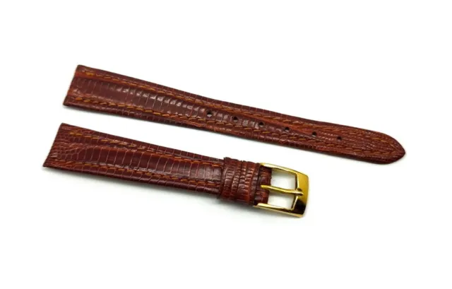Cinturino per orologio Vintage in VERA PELLE DI LUCERTOLA piatto marrone 14mm