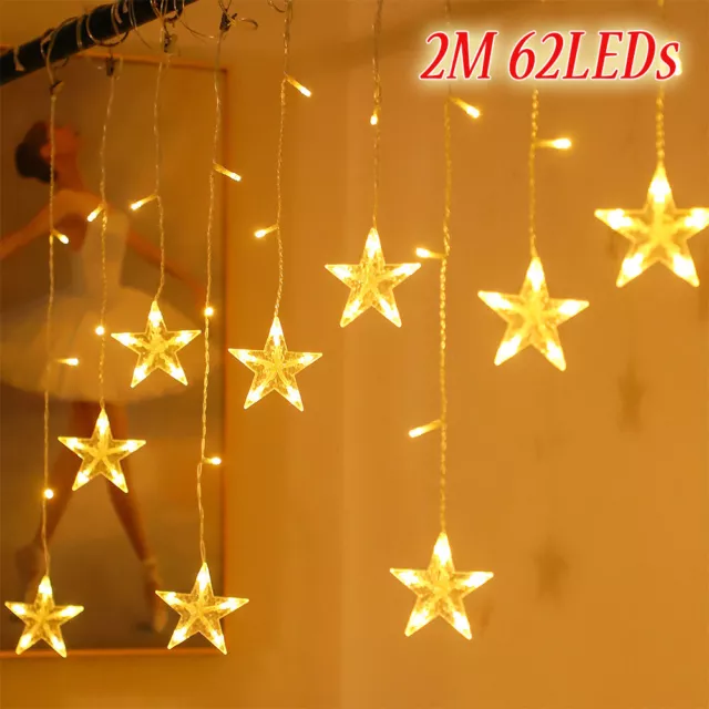 Ramadan Mubarak Warm White LED Star Curtain Lights 2M 62LED Icicle String Lights