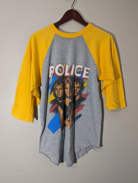VTG The Police Synchronicity Tour 1983 Raglan 3/4 Sleeve T-Shirt Large Yellow