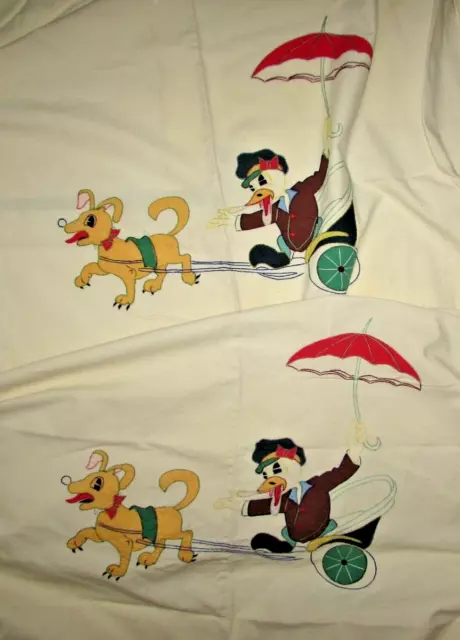 1930s Vtg Disney Donald Duck Linen Embroidery Coverlet Childs Blanket Nephews