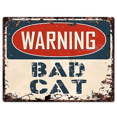 PP1037 WARNING BAD CAT Plate Rustic Chic Sign Home Store Decor Gift