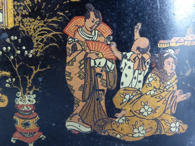 Antique Belle Boite A Bijoux En Bois Laque Decor Japonisant Asie Bord De Lac