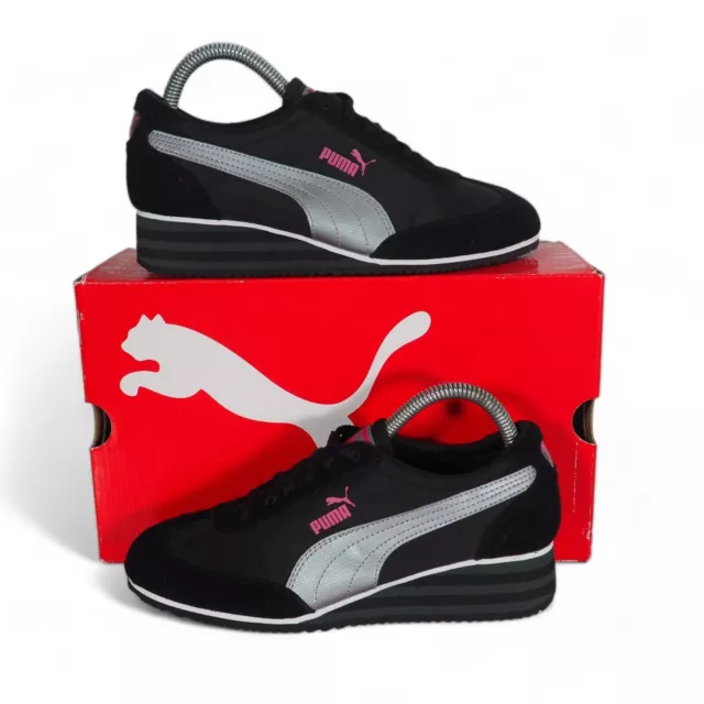 Puma Caroline Stripe T Wedge Sneakers Black / Silver 356775 02 Women's 8