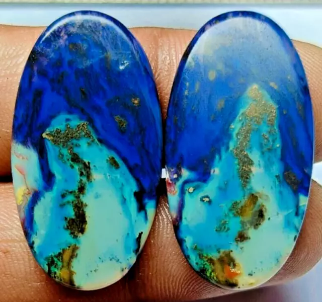 Australischer Opal-Cabochon, 2 Stück, oval, Form 100 % natürliche Birne 3