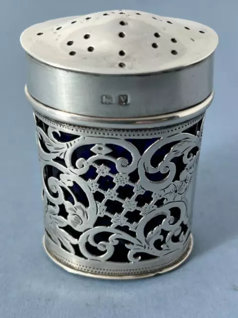 Beautiful Large Antique Highly Ornate Solid Silver Pounce Pot Shaker Birm 1920