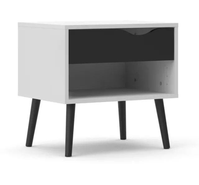 Mesa de Noche Napoli Armario Noche Mesita Cómoda de Cama Nako Negro/Blanco