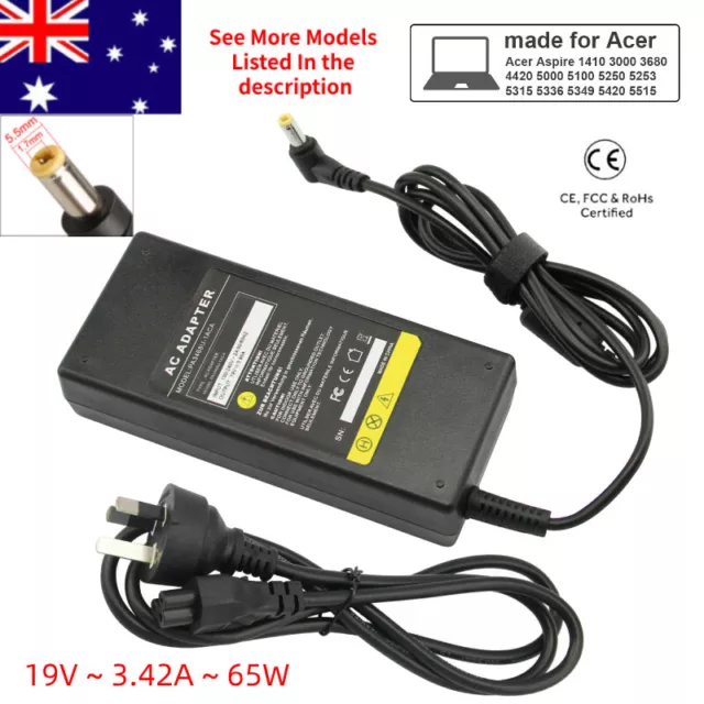 Laptop Notebook Power Supply Charger Adapter for Acer 19V 3.42A 65W 5.5*1.7mm