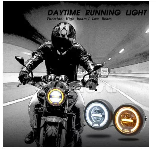 +  Faro Anteriore Fanale Moto Led Combo Cafe Racer Scrambler 16 Cm 6.5" Bobber