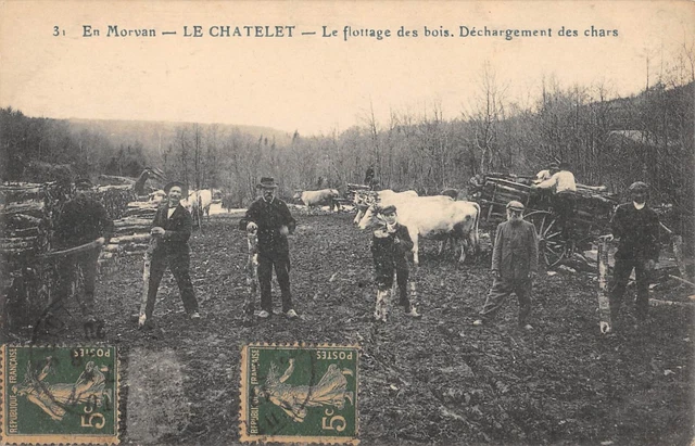 Cpa 58 Le Chatelet / Le Flottage Des Bois / Dechargement Des Chars