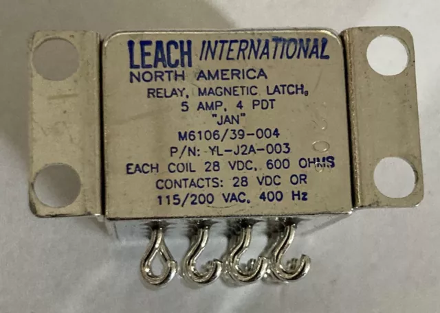Leach International YL-J2A-003 Magnetic Latching Relay 28Vdc 5A High Reliability
