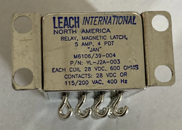 Leach International YL-J2A-003 Magnetic Latching Relay 28Vdc 5A High Reliability