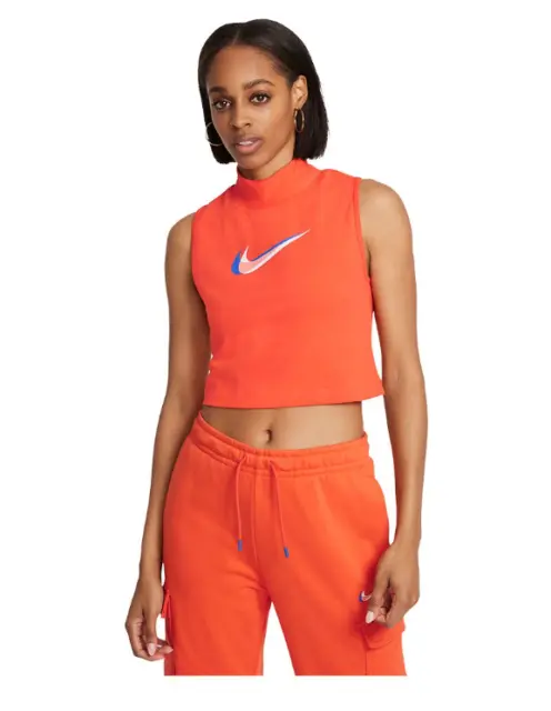 Nike Sportswear Mock Print Ärmelloses T-Shirt, Orange, Größe XS ✅