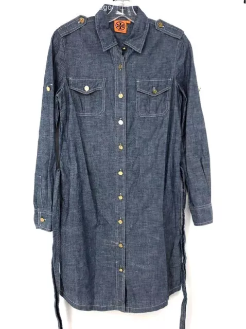 Tory Burch Blue Denim Button Up Long Sleeve Shirt Dress - Size 4