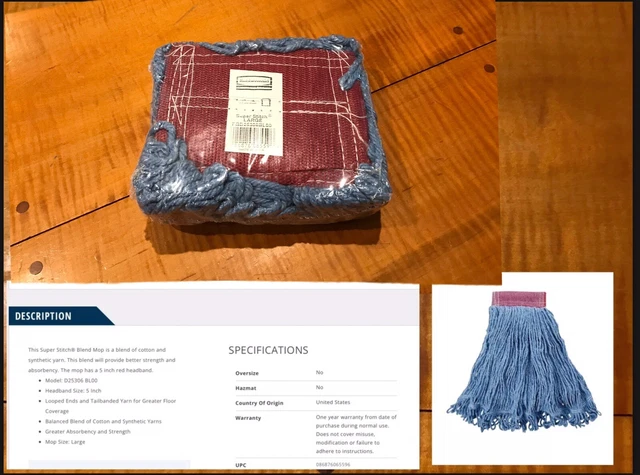 1 NEW Rubbermaid Commercial D25306BL00 red Super Stitch Mop Head Large Looped