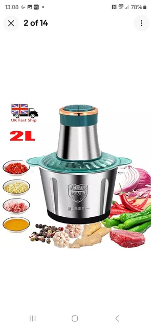 Food Processor Chopper Grater Dough Mixer 2 Speed Pulse 2L Stainless Steel Bowl