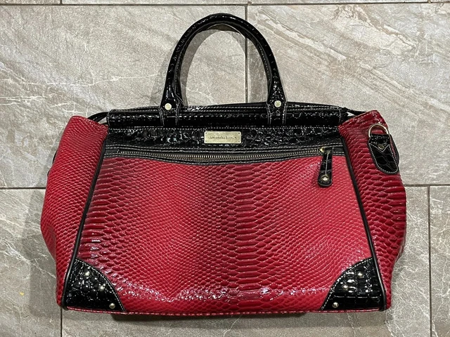 Samantha Brown Croc-Embossed Dowel Travel Bag Dark Red / Brown NWOT