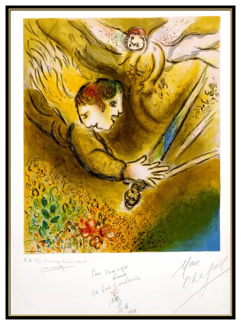 Marc Chagall L'Ange Du Jugement Handsigniert Original Farbe Lithographie Kunst 3