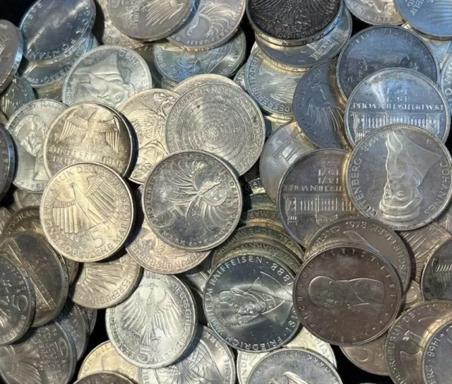 Frg Silver 5 DM Commemorative Coins IN Sammlermenge