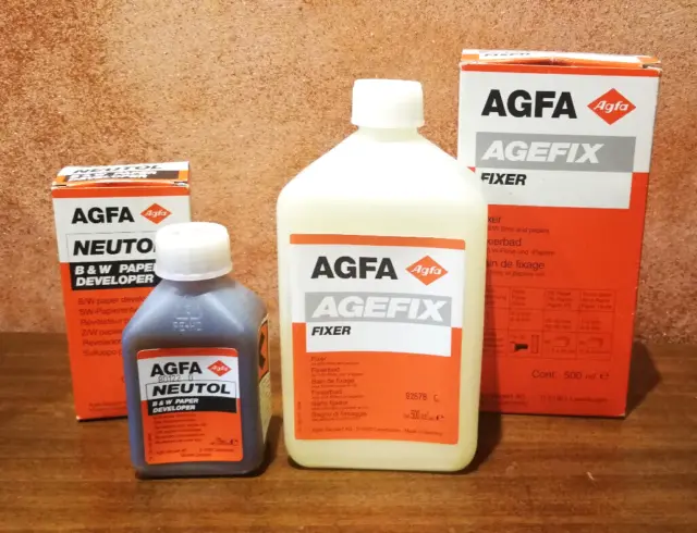 Agfa Neutol 125 ml b/n + Agefix Fixer 500 ml camera oscura ingranditore sviluppo