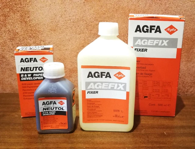 Agfa Neutol 125 ml b/n + Agefix Fixer 500 ml camera oscura ingranditore sviluppo