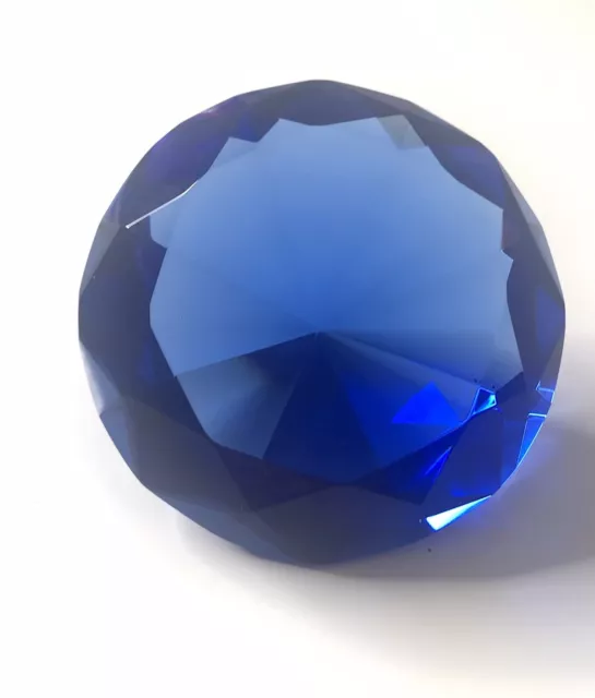 Round Crystal Diamond Paperweight Decor DARK BLUE  (3.25'' / 80 mm)