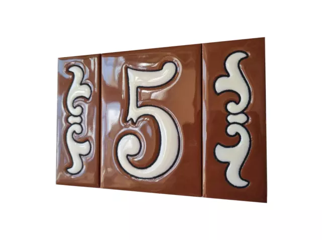10cm x 7.5cm Costa Spanish hand-painted Brown & White Ceramic Numbers tiles