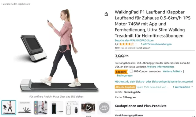 walking pad klappbar (Silbergrau, neuer Zustand, mit Fernbedienung)