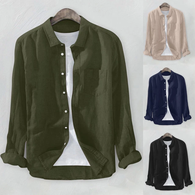 Turn Down Long Button Men's Daily Casual Sleeve Tops Collar Solid Shirt
