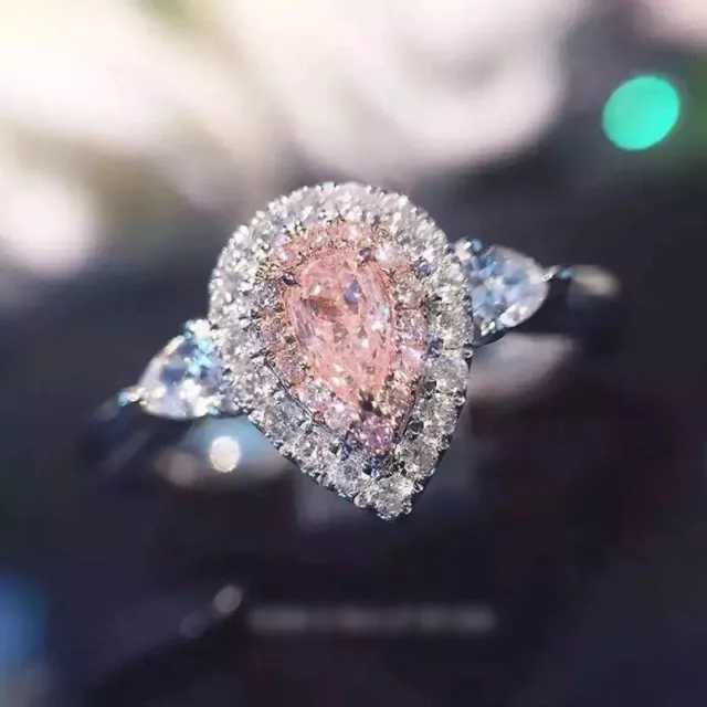 Hermoso anillo de compromiso con halo de diamantes rosa bebé de 2,75...