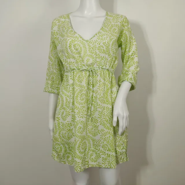 Gretchen Scott Tunic Coverup Dress Size XS Green Cotton Empire Waist Top Boho