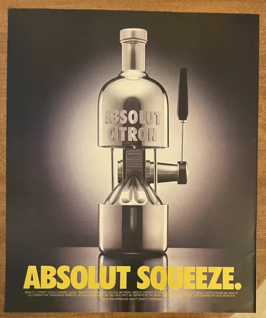 1997 Absolut Squeeze Citron Citrus Vodka Juicer Liquor Alcohol 90s Print Ad