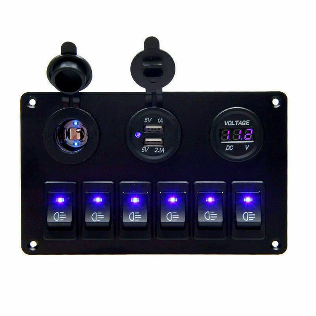 Pannello Interruttori a Levetta a Bilanciere, Pannello Interruttori a Levetta a 6 Bande Voltmetro a LED Colorato per Barche Marine per Auto