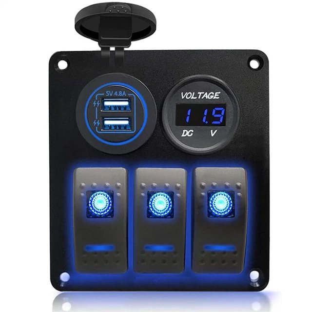 Panneau de Commutation Automobile en Aluminium Double USB Éclairage