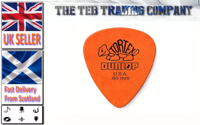 Dunlop Tortex Standard Guitar Picks - Orange 0.60mm - 1,2,3,6,12,20,50