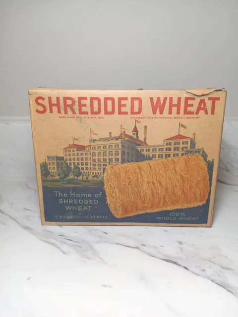 ORIGINAL 1933 Nabisco Shredded Wheat Cereal Box Antique National Biscuit Company